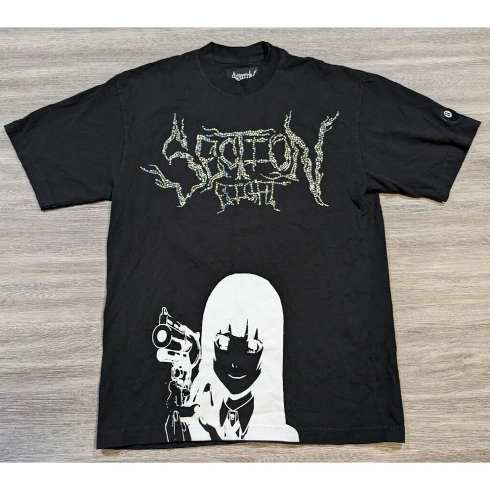 Section Eight Medium T Shirt Black Rhinestones Eight Ball Anime Girl Graphic